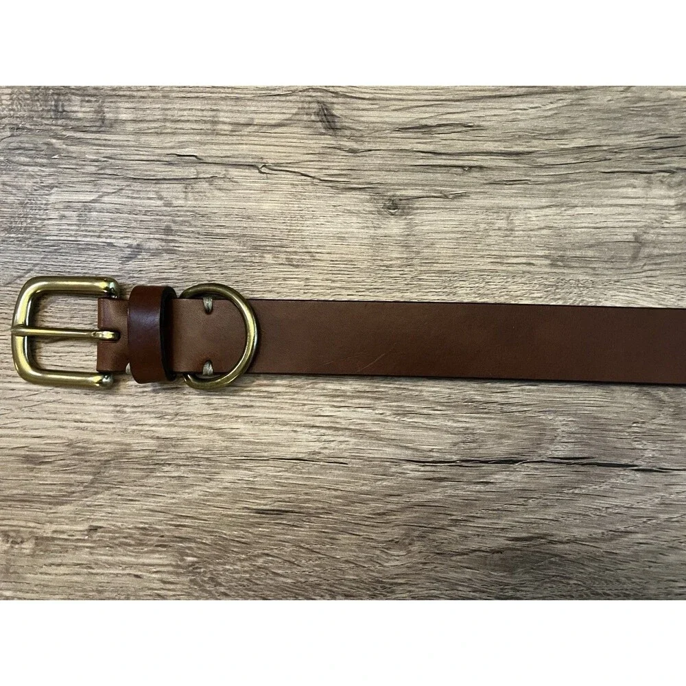 Lands End Genuine Leather Brown Mens Belt Made in England - Solid Brass Buckle